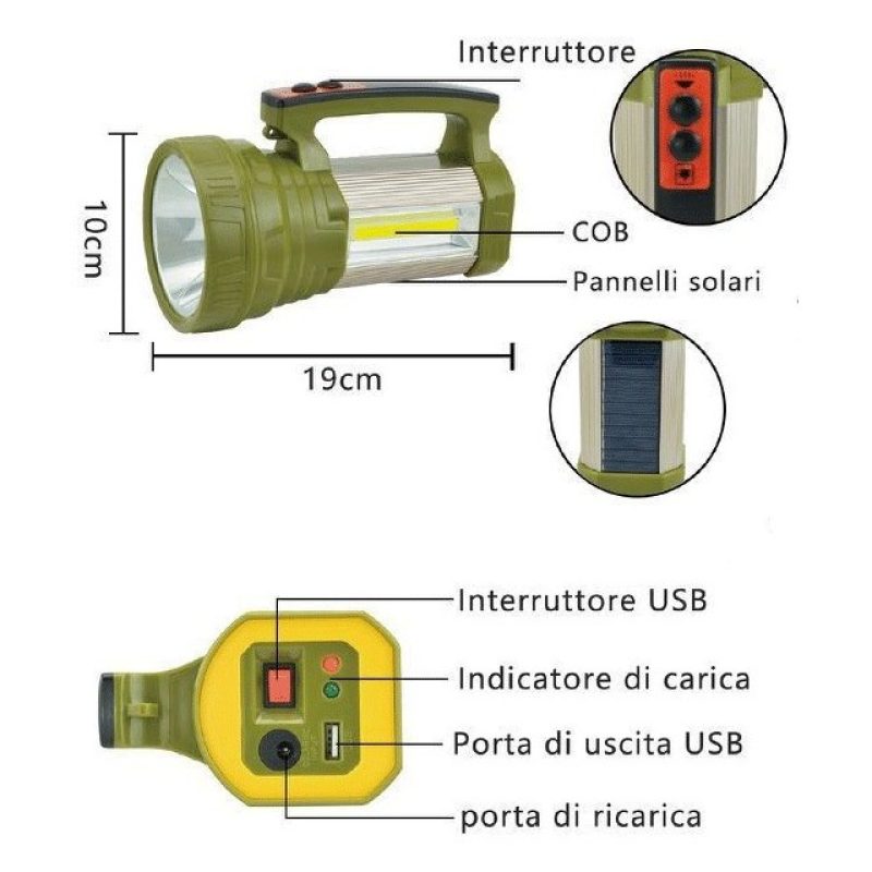 Hongu Torcia Faro LED luce Lampada Ricaricabile Emergenza Campeggio...