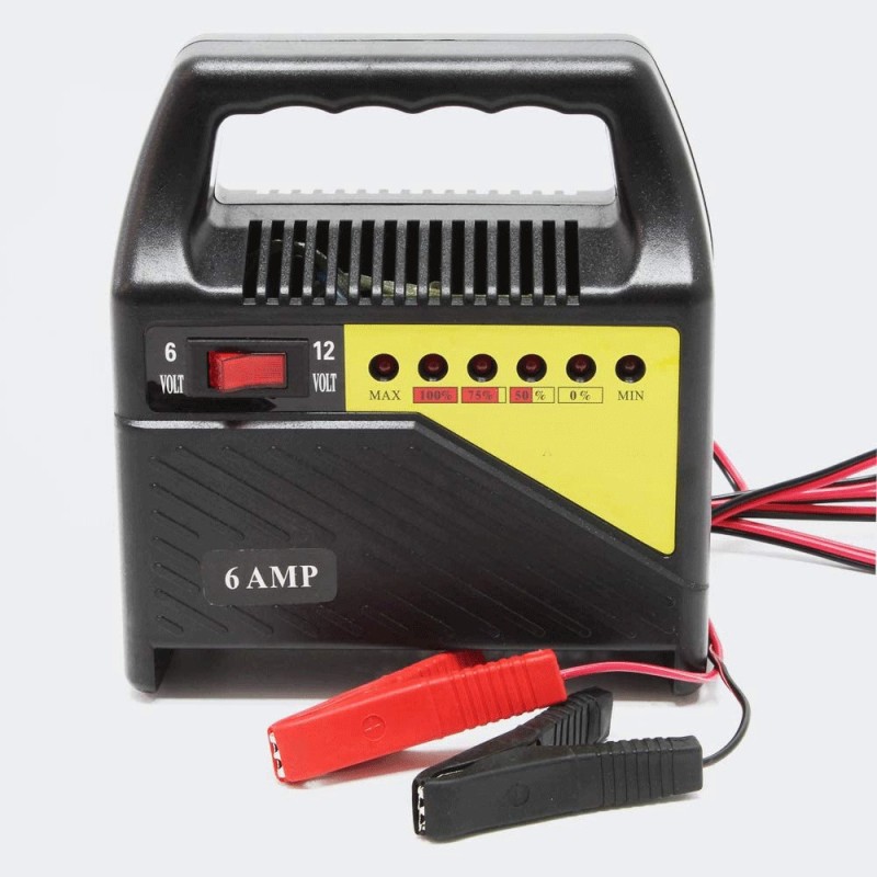 Caricabatteria portatile automatico auto moto 6 12v 6A con Pinze Camper barca