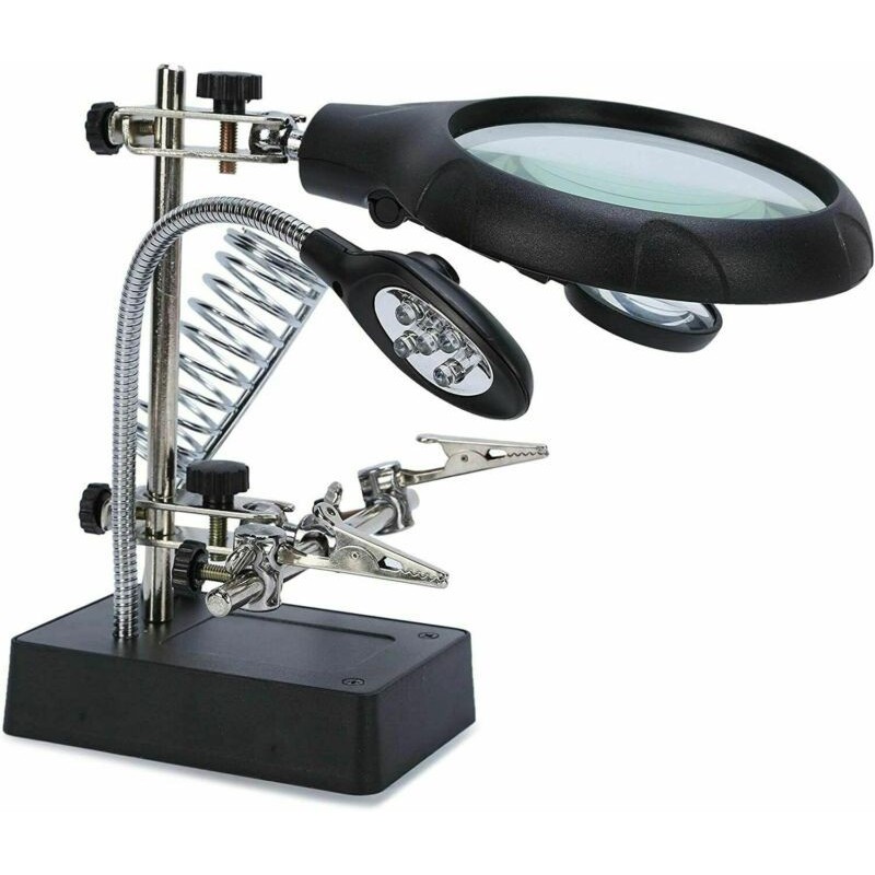 Lente d'ingrandimento Lampada 5 LED da tavolo Pinze Luce Saldatore Terza mano