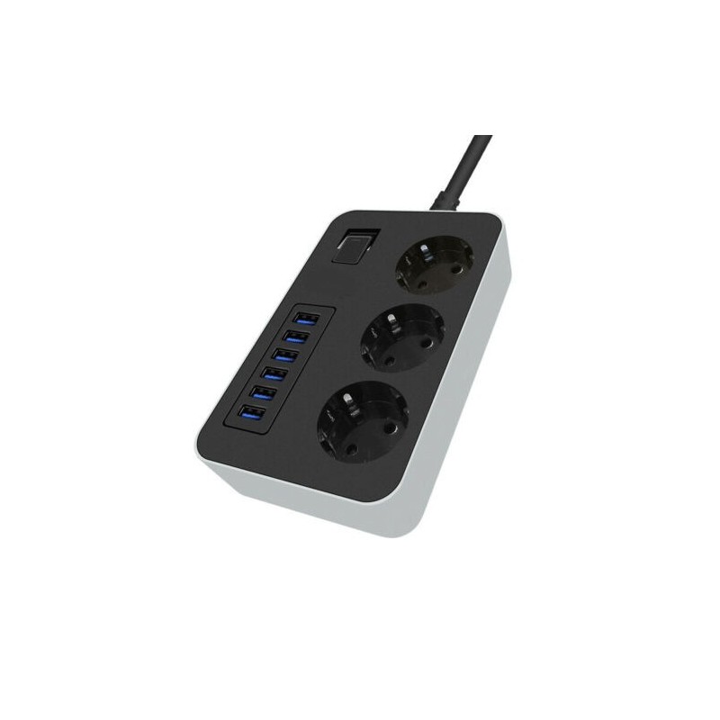 Ciabatta Multipresa 6 USB Universale Interruttore caricatore Porte 3 Prese 3000W