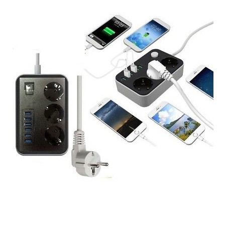 Ciabatta Multipresa 6 USB Universale Interruttore caricatore Porte 3 Prese 3000W