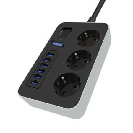 Ciabatta Multipresa 6 USB Universale Interruttore caricatore Porte 3 Prese 3000W