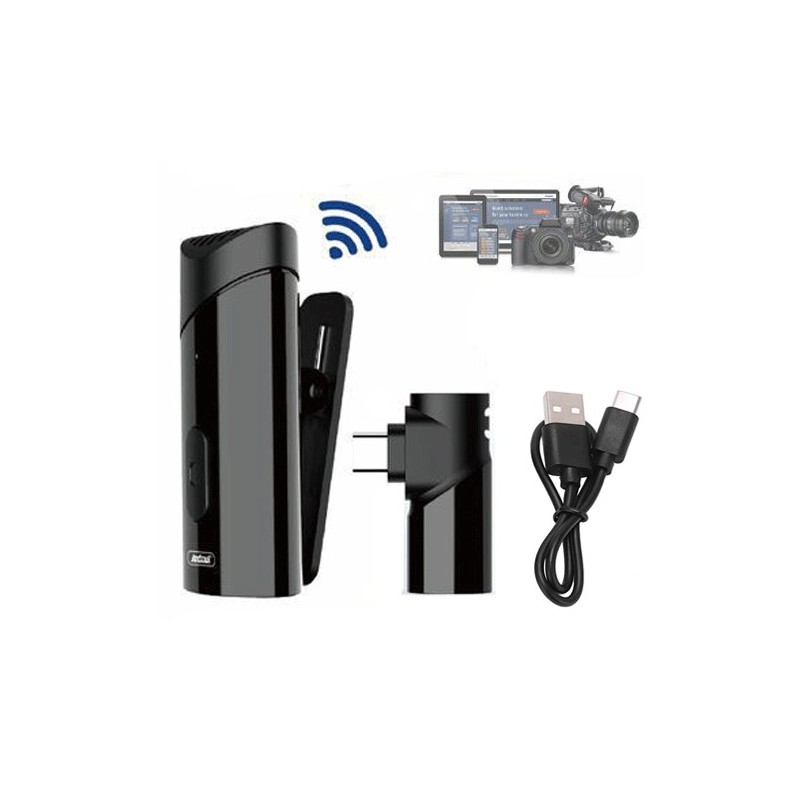 MICROFONO WIRELESS 2.4 GHZ CLIP ON TYPE C CELLULARE TABLET RIDUZIONE RUMORE