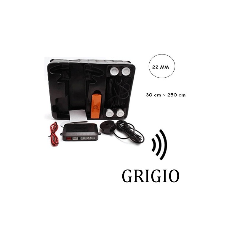 Kit 4 sensori parcheggio grigio cicalino senza display auto furgone retromarcia