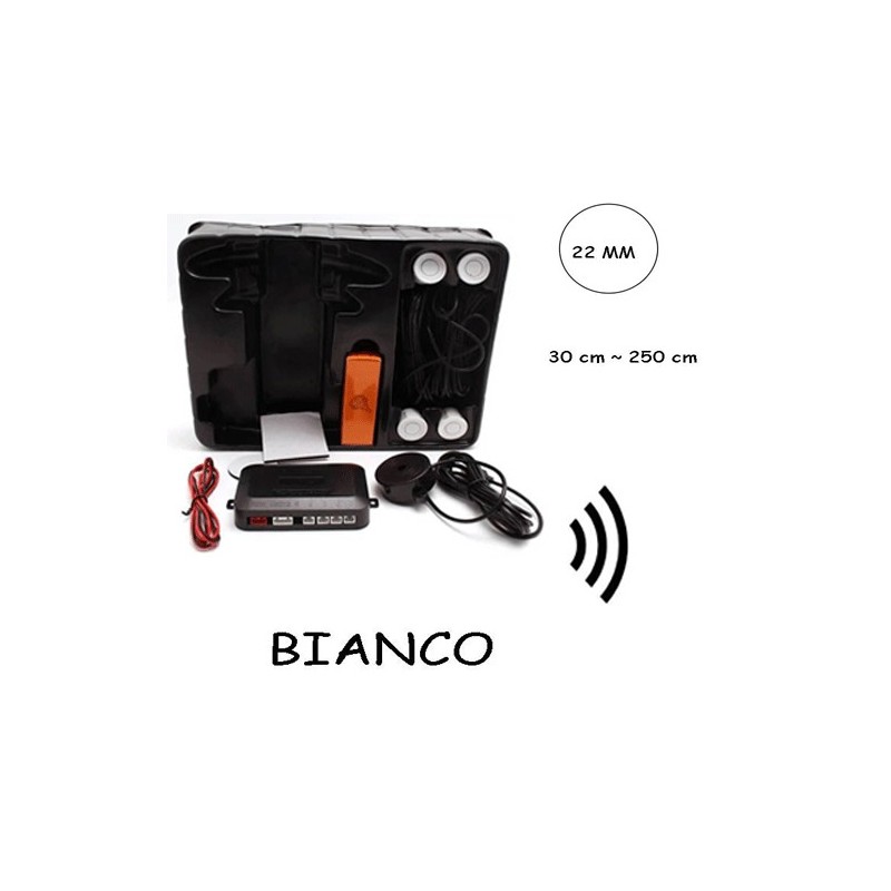 Kit 4 sensori parcheggio bianco cicalino senza display auto furgone retromarcia