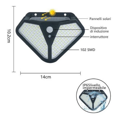 LAMPADE SOLARE DA ESTERNO SMD LED FARO GIARDINO FARETTO PANNELLO SENSORE IP65