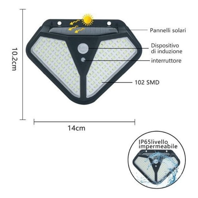 Hongu LAMPADE SOLARE DA ESTERNO SMD LED FARO GIARDINO FARETTO PANNE...
