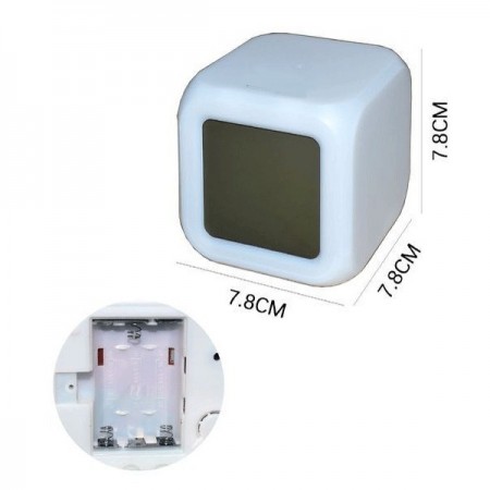 Cubo Orologio Sveglia Digitale Luce LED Multi Colore Termometro Data Bianco