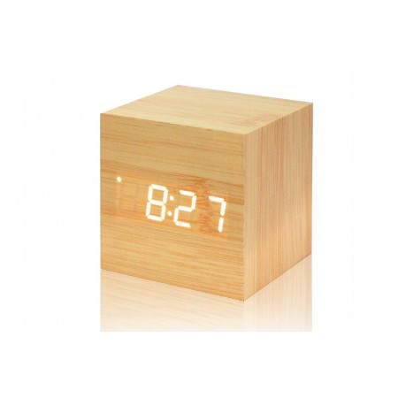 Cubo Orologio Sveglia Digitale Con Luce LED Termometro Data Legno Display tavolo