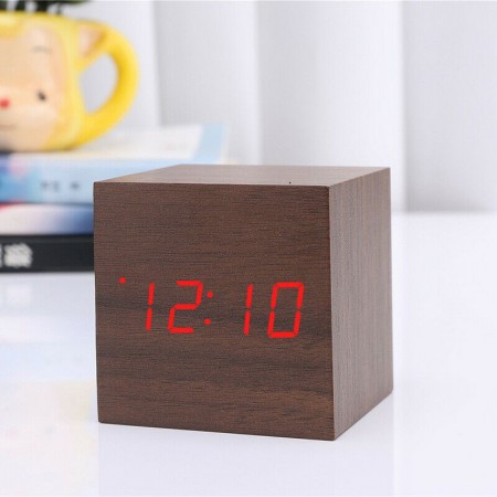 Cubo Orologio Sveglia Digitale Con Luce LED Termometro Data Legno Display tavolo
