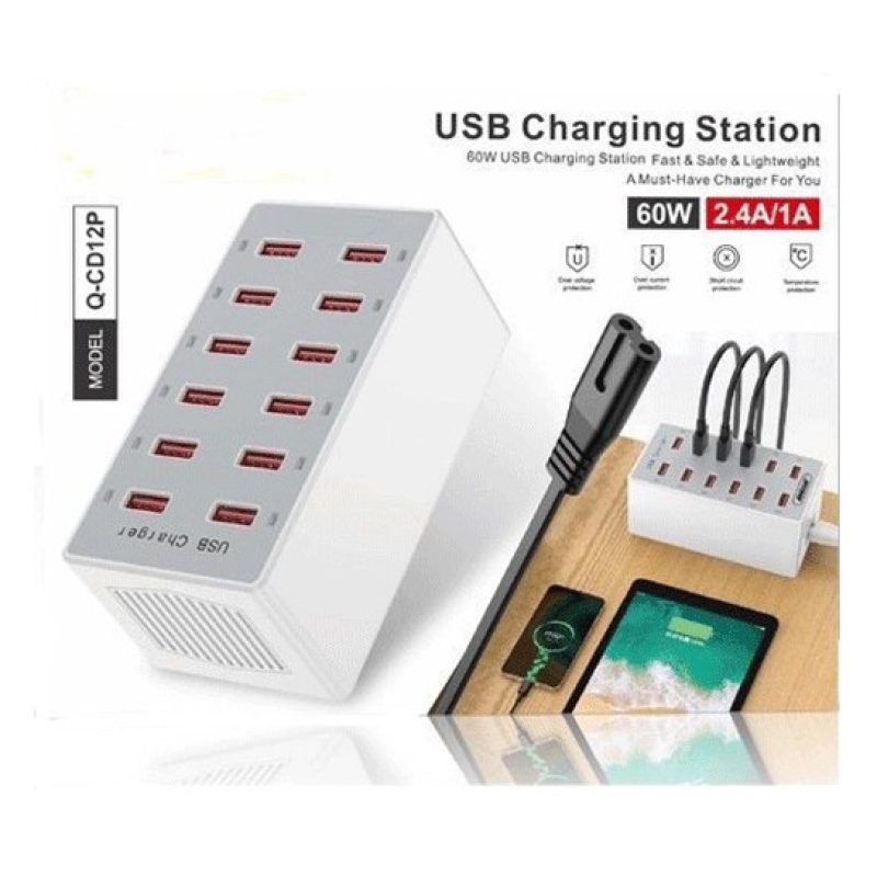 Hongu STAZIONE DI RICARICA VELOCE CARICABATTERIE USB 12 PORTE 60W M...