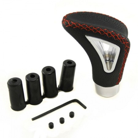 POMELLO LEVA CAMBIO MARCE AUTO NERO SIMIL PELLE UNIVERSALE SPORTIVO BASE METALLO