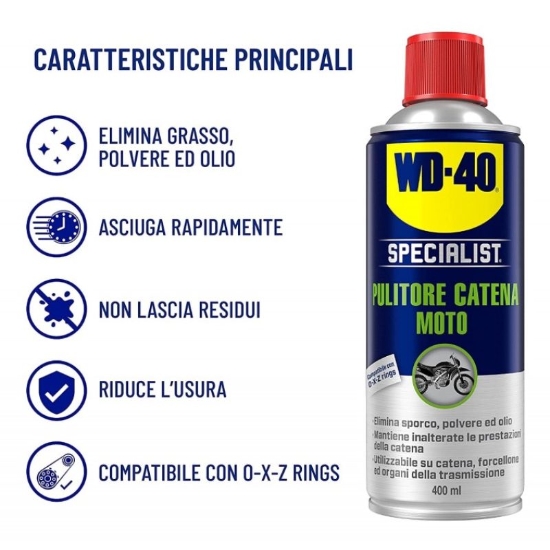 WD WD-40 Specialist moto pulitore catena 400 ml pulisci pulizia uni...