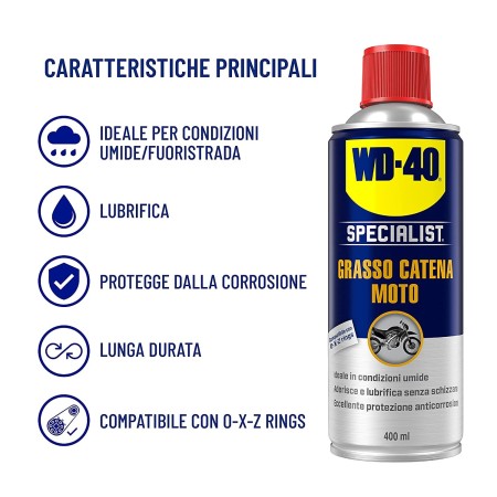 WD40 Specialist moto grasso spray catena 400 ml condizioni umide