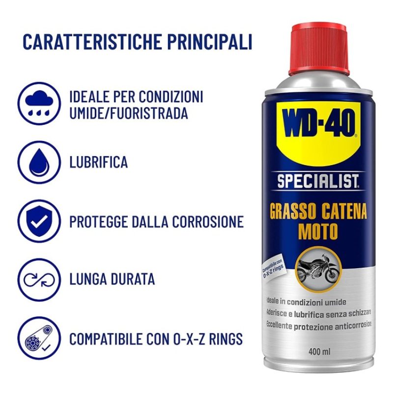 WD WD40 Specialist moto grasso spray catena 400 ml condizioni umide...