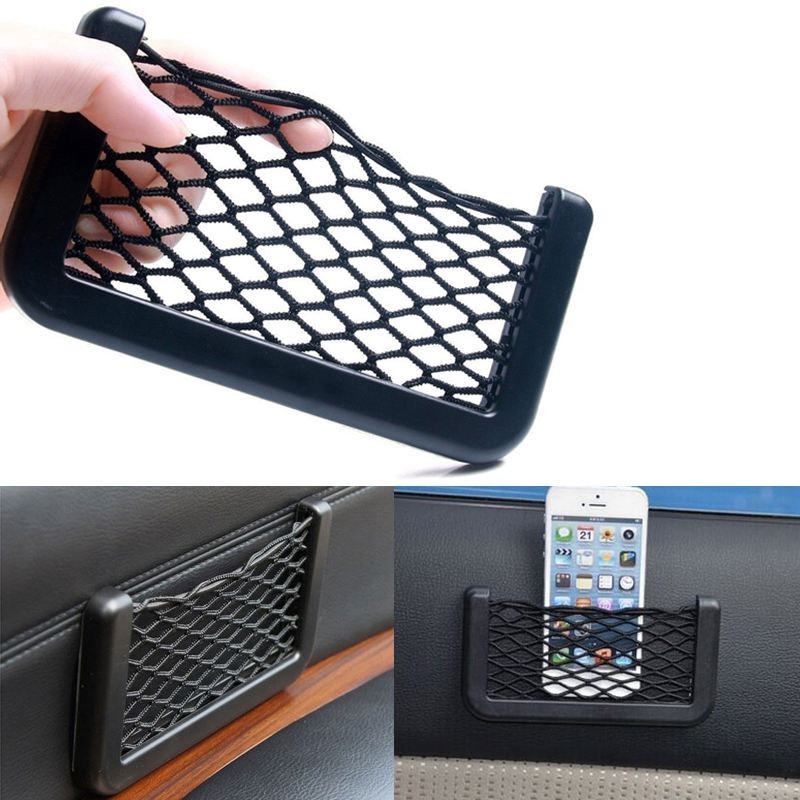 Tasca adesiva porta oggetti rete elasticizzata e plastica da auto porta telefono