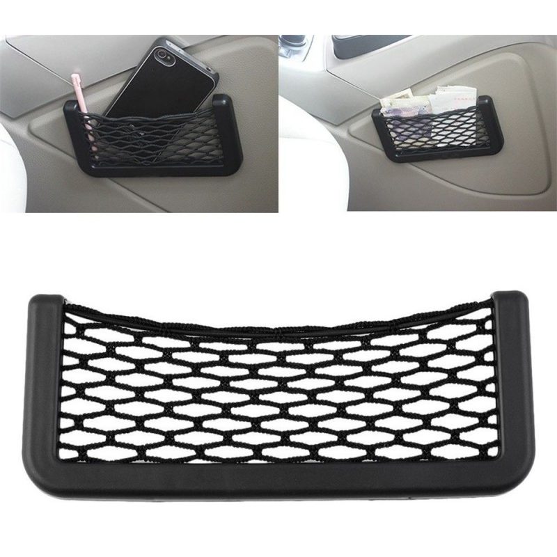 Tasca adesiva porta oggetti rete elasticizzata e plastica da auto porta telefono