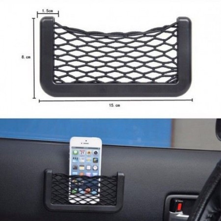 Tasca adesiva porta oggetti rete elasticizzata e plastica da auto porta telefono