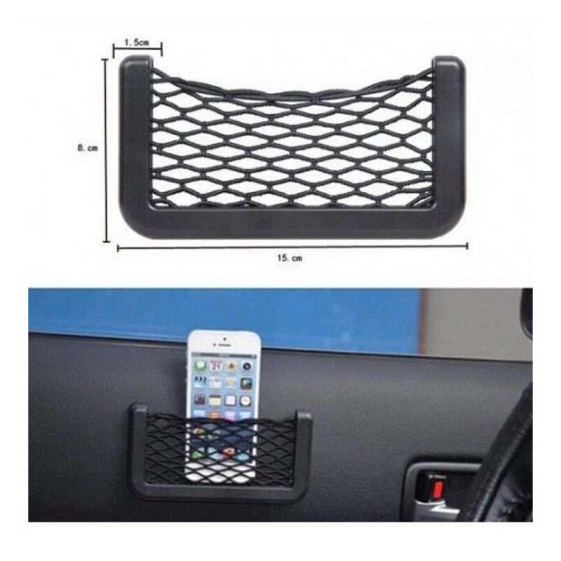 Tasca adesiva porta oggetti rete elasticizzata e plastica da auto porta telefono