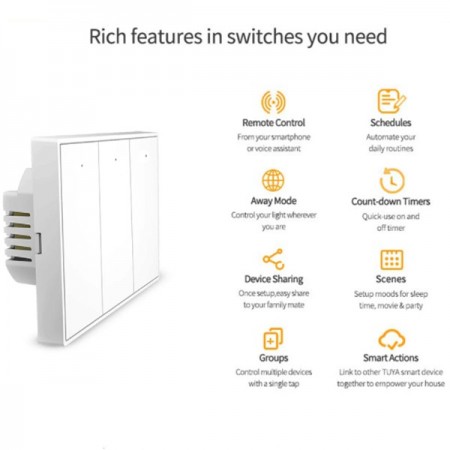 INTERRUTTORE SMART WIFI AMAZON ALEXA GOOGLE SWITCH INTELLIGENTE 1/2/3/4 GANG