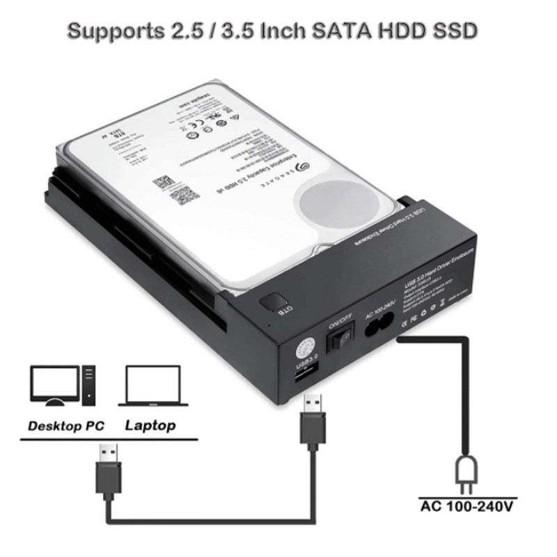 Hongu SATA 2,5" 3,5" HDD HARD DISK DRIVE ENCLOSURE esterno USB 3.0 ...