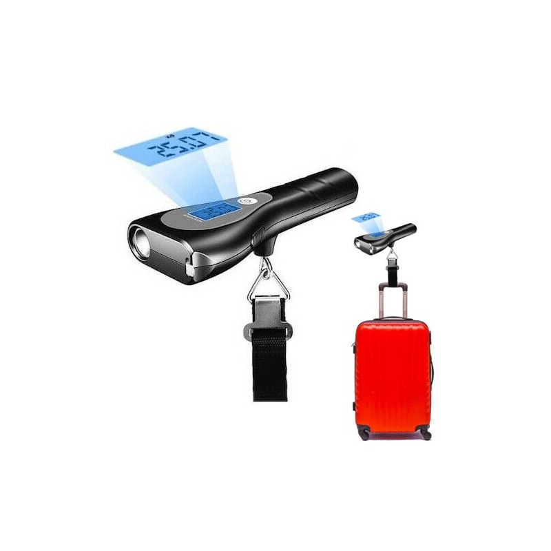 Bilancia digitale pesa valigie bagagli zaini caccia elastico torcia 50kg viaggio