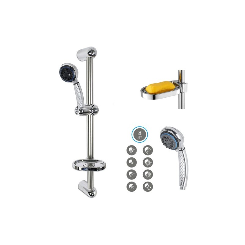 Asta Saliscendi doccia con soffione 8 getti set per colonna doccetta portasapone