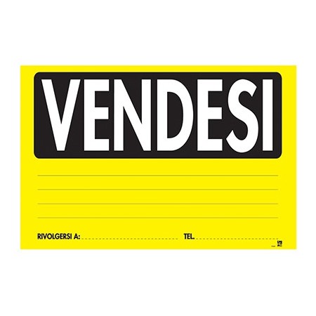 Cartello vendesi formato grande 20x30 cm PVC affitto recapito telefonico giallo