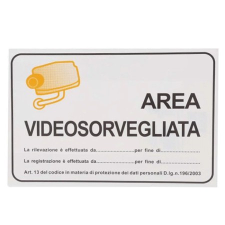 Cartello Targa Area Videosorvegliata Videosorveglianza PVC 20X30 cm sottoposta