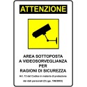 Cartello Targa AREA SOTTOPOSTA A VIDEOSORVEGLIATA Videosorvegliata PVC 20X30 cm