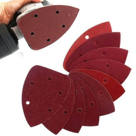 10x Fogli carta vetrata abrasiva triangolare velcro dischi 40-120 grana 5 fori