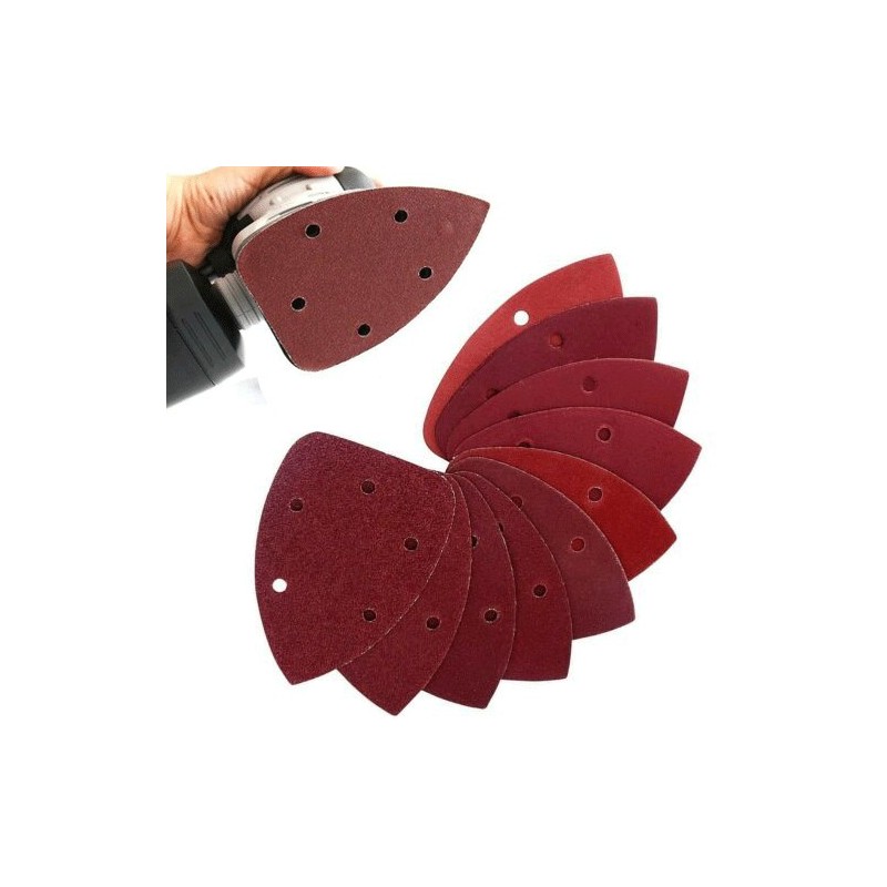 10x Fogli carta vetrata abrasiva triangolare velcro dischi 40-120 grana 5 fori