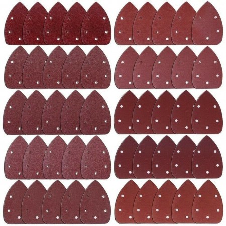 10x Fogli carta vetrata abrasiva triangolare velcro dischi 40-120 grana 5 fori