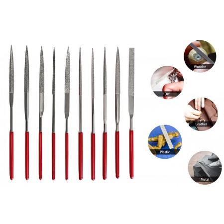 Set 10 Lime ad Ago di Precisione Diamantate 3X140mm Raspe per Metallo Legno