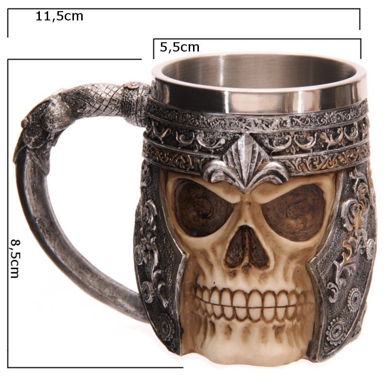 .    Tazza ornamentale scheletro teschio guerriero elmo birra vino vichinga bevande     .