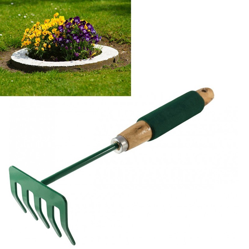 Hongu Rastrello giardino attrezzi 5 denti manico legno strumenti fo...