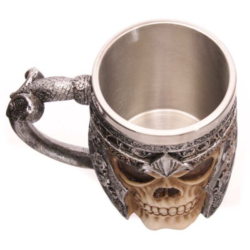 .    Tazza ornamentale scheletro teschio guerriero elmo birra vino vichinga bevande     .