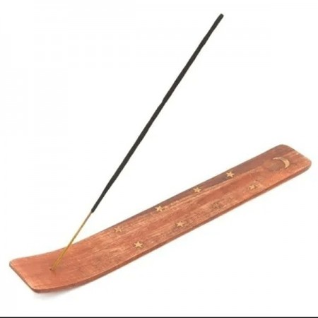 2x PORTA BRUCIA INCENSI LEGNO CM 25 CON INTARSI OTTONE PER INCENSI IN STICK
