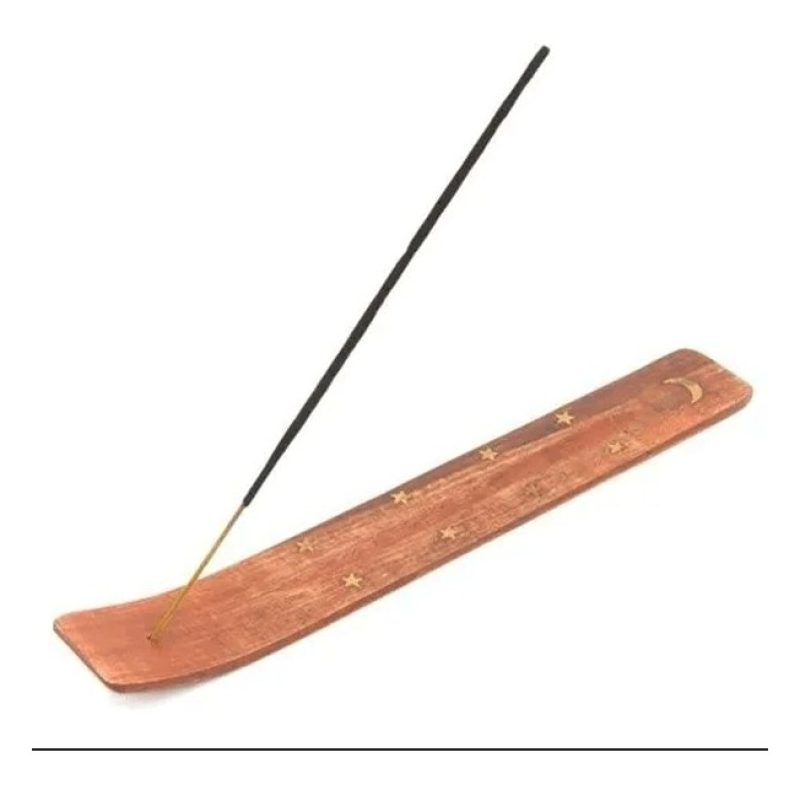 Hongu 2x PORTA BRUCIA INCENSI LEGNO CM 25 CON INTARSI OTTONE PER IN...