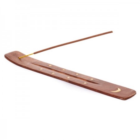 2x PORTA BRUCIA INCENSI LEGNO CM 25 CON INTARSI OTTONE PER INCENSI IN STICK