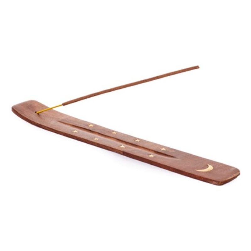 Hongu 2x PORTA BRUCIA INCENSI LEGNO CM 25 CON INTARSI OTTONE PER IN...