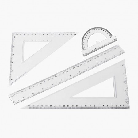 KIT 4 PZ SQUADRE 45° 60° DA DISEGNO RIGHELLO GONIOMETRO SET SCUOLA SQUADRETTE