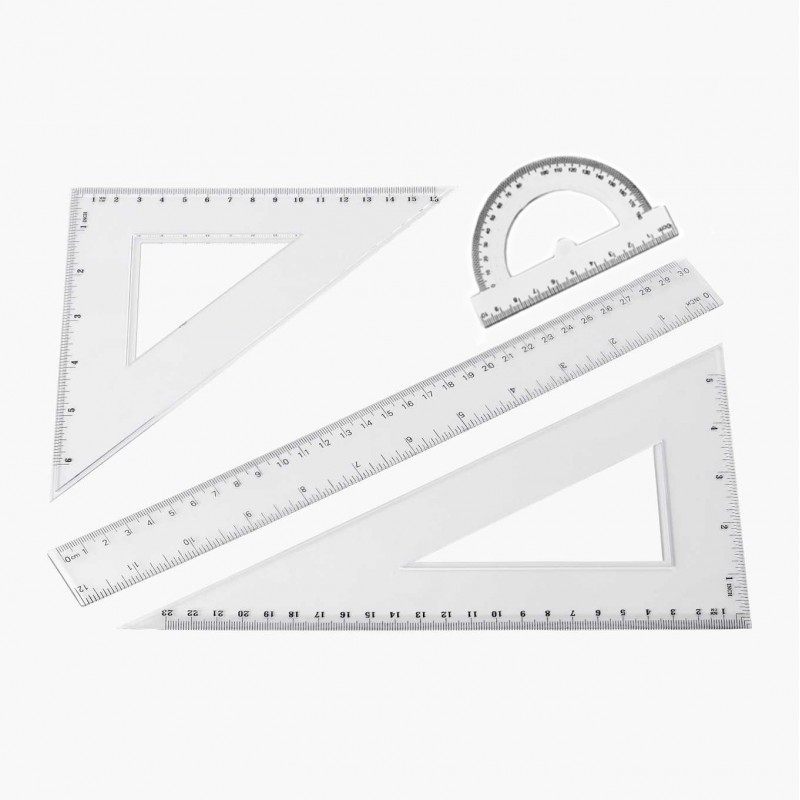 Hongu KIT 4 PZ SQUADRE 45° 60° DA DISEGNO RIGHELLO GONIOMETRO SET S...