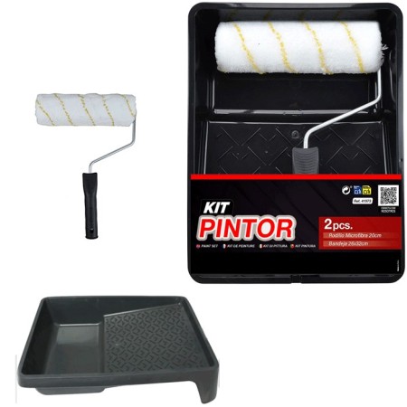 Kit rullo e vassoio microfibra professionale pittura muro pareti vernice manico