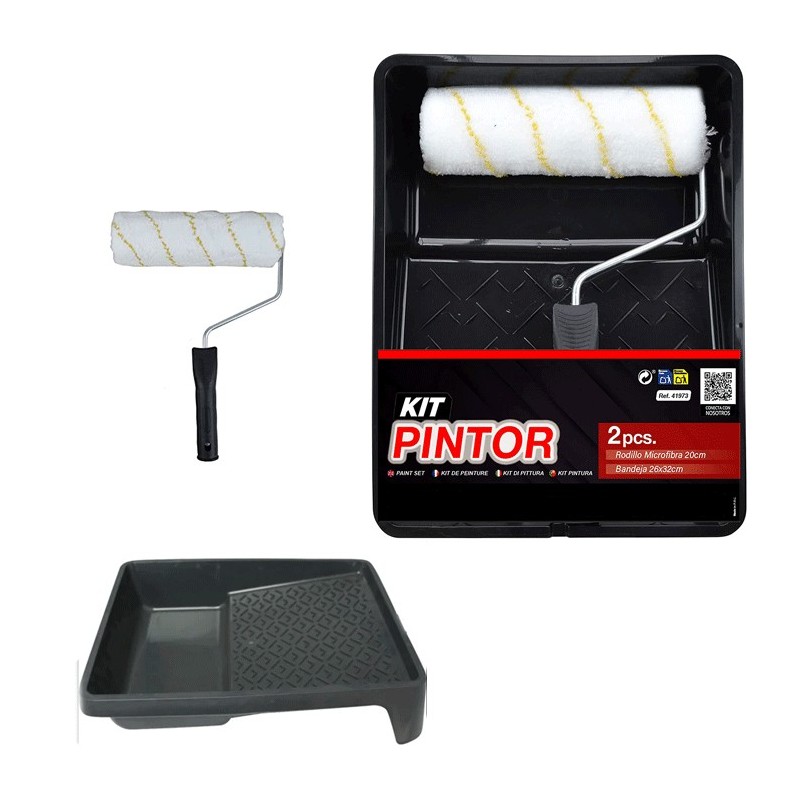 Kit rullo e vassoio microfibra professionale pittura muro pareti vernice manico