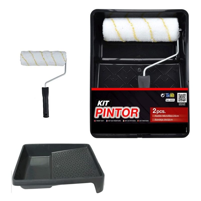 Kit rullo e vassoio microfibra professionale pittura muro pareti ve...