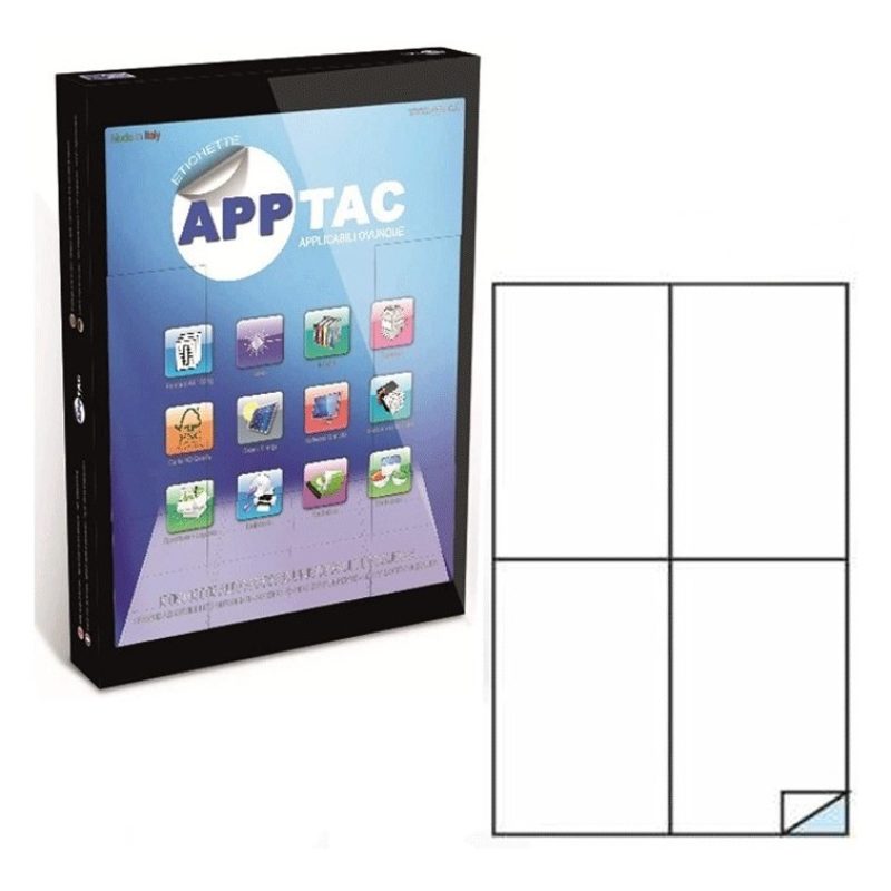 Generico 100 FOGLI A4 CARTA ADESIVA 400 ETICHETTE 105x148 mm APPTAC...