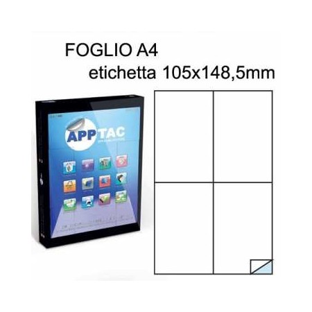 100 FOGLI A4 CARTA ADESIVA 400 ETICHETTE 105x148 mm APPTAC INKJET LASER SM0519