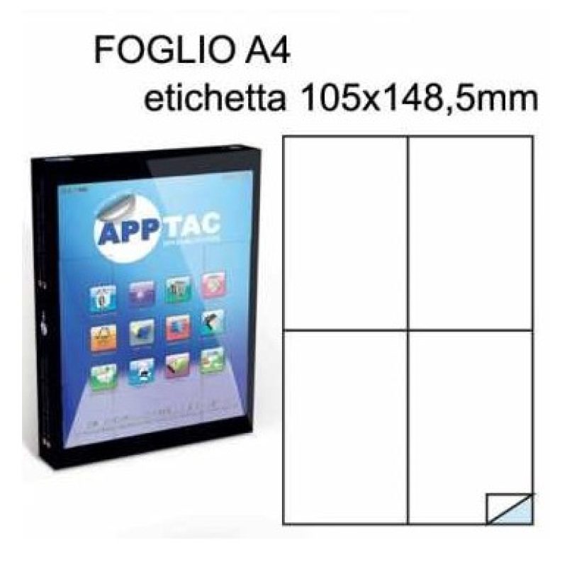 Generico 100 FOGLI A4 CARTA ADESIVA 400 ETICHETTE 105x148 mm APPTAC...