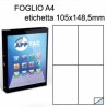 Generico 100 FOGLI A4 CARTA ADESIVA 400 ETICHETTE 105x148 mm APPTAC...